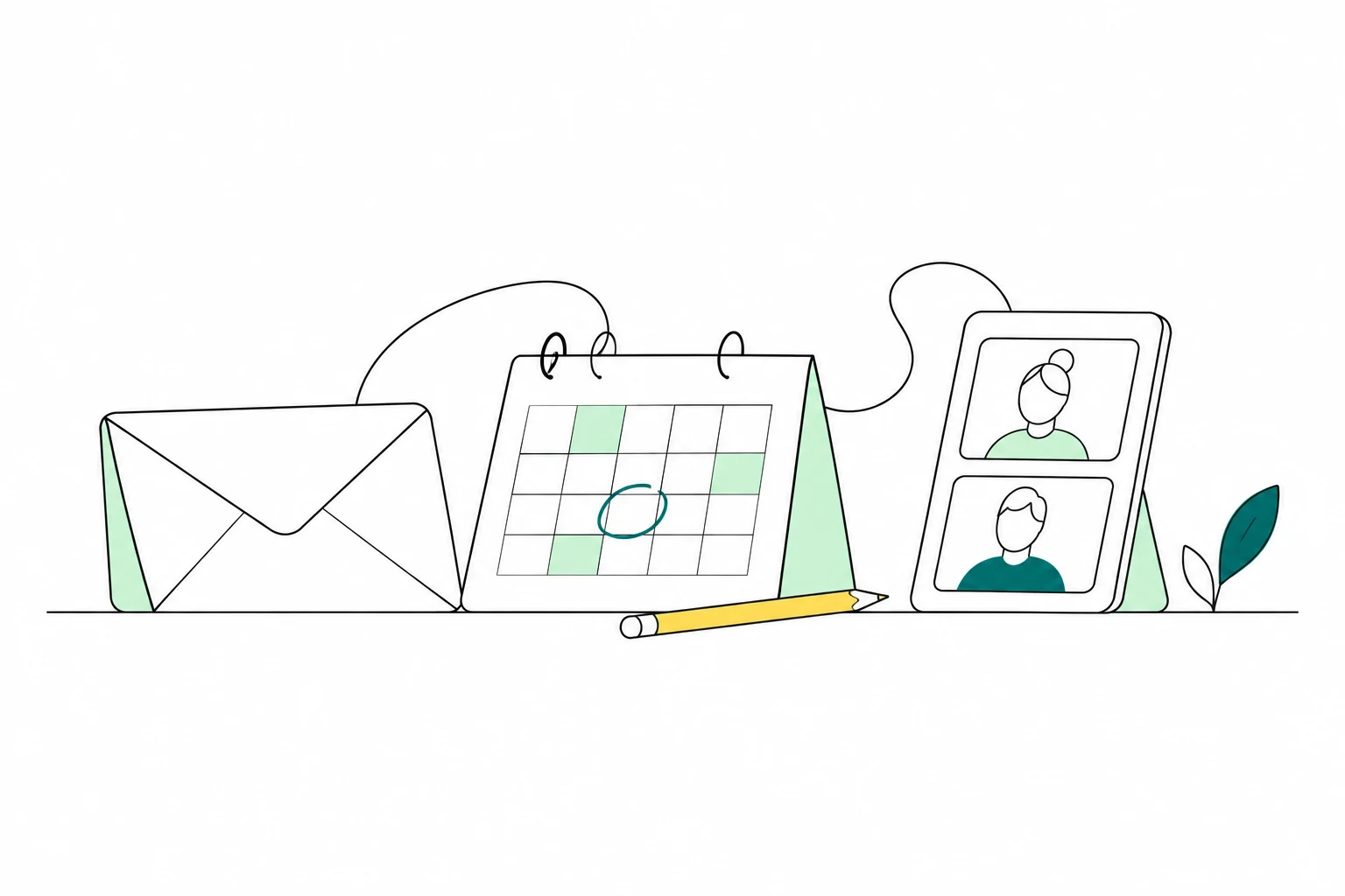 An envelope, calendar and video call connected in one simple illustration.